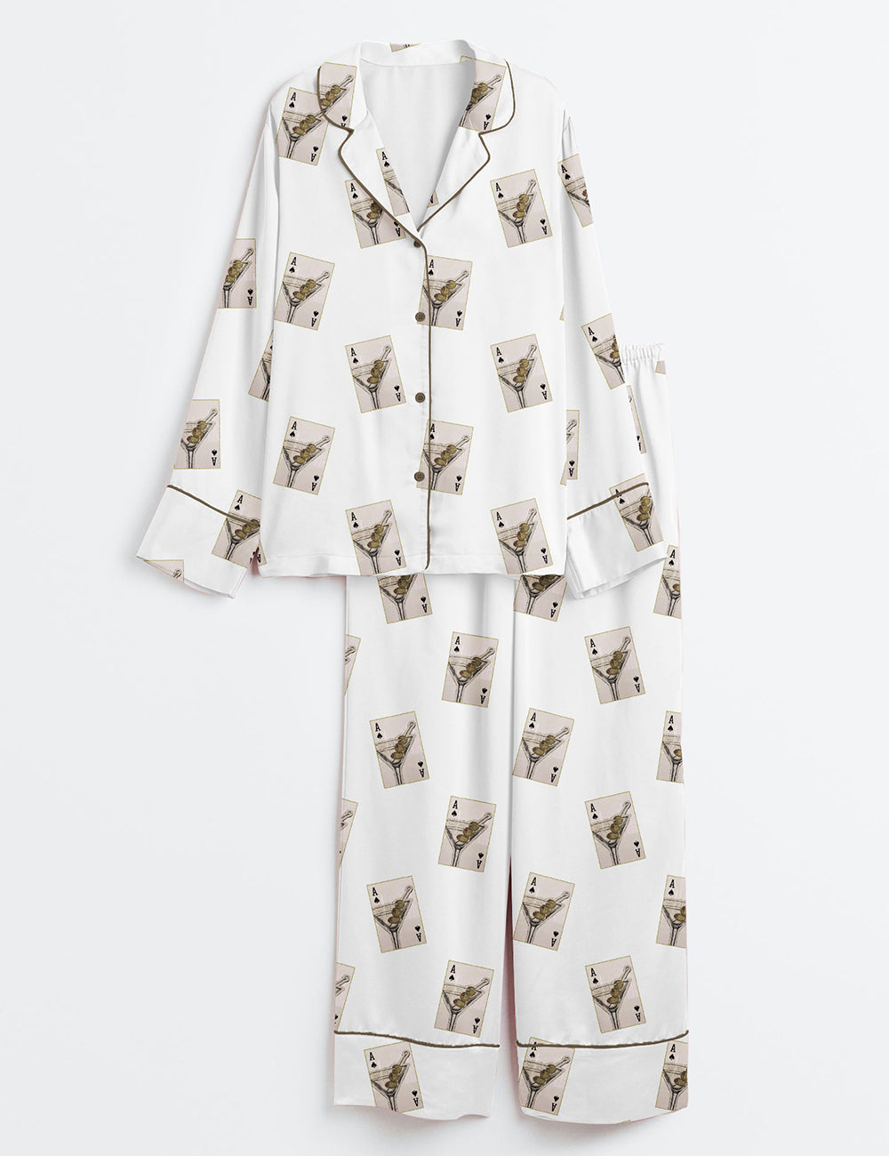 Women’s Ace Card Martini Extra Dirty Mosaic Martini Cocktail Long Sleeve Satin Pajama Set