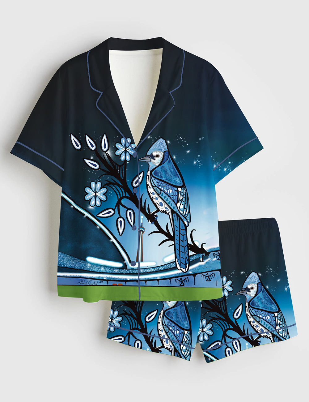 Women’s Blue Jays Birds Baseball Fan Short Sleeve Satin Pajama Set