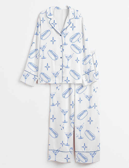 Women’s A Teenie Weenie Hot Dogs And Martini Birthday Invitation Long Sleeve Satin Pajama Set