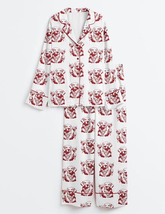 Women's Golden Retriever Espresso Martini Long Sleeve Satin Pajama Set