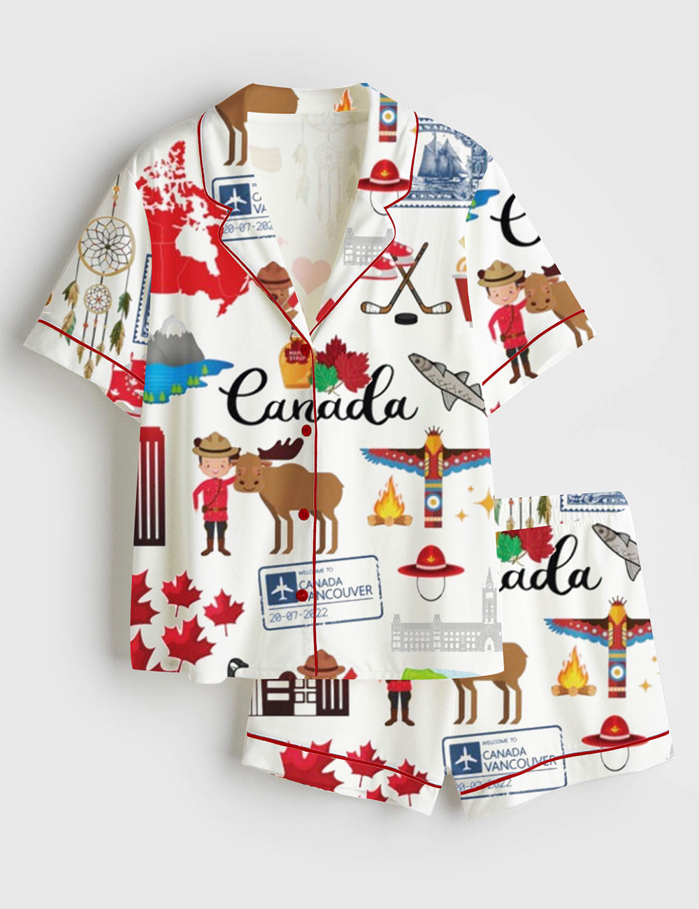 Women's Canada Travel Short Sleeve Satin Pajama Set