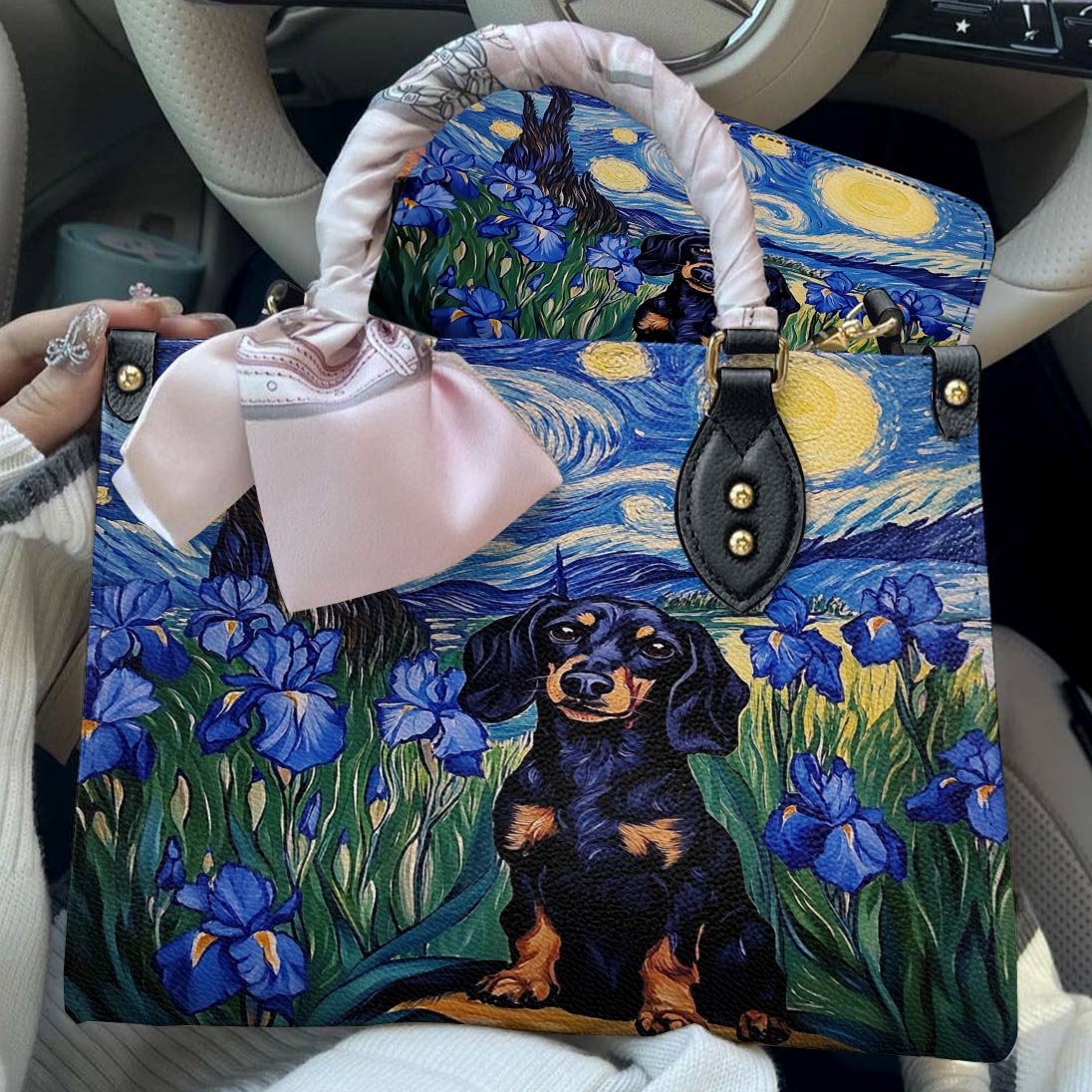Leather Bag Irish Starry Night Dachshund Delight