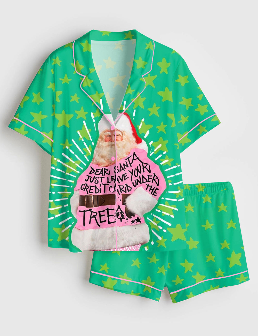 Women’s Dear Santa Just Leave Your Credit Card Under The Tree Christmas Short Sleeve Satin Pajama Set