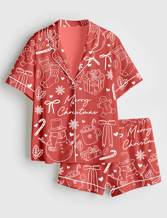 Women’s Merry Christmas Short Sleeve Satin Pajama Set