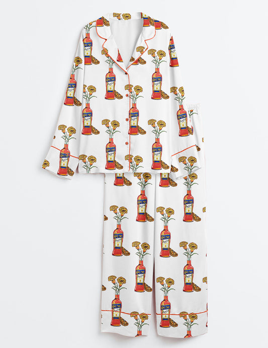 Women’s Aperol Spritz Trio Flower Long Sleeve Satin Pajama Set