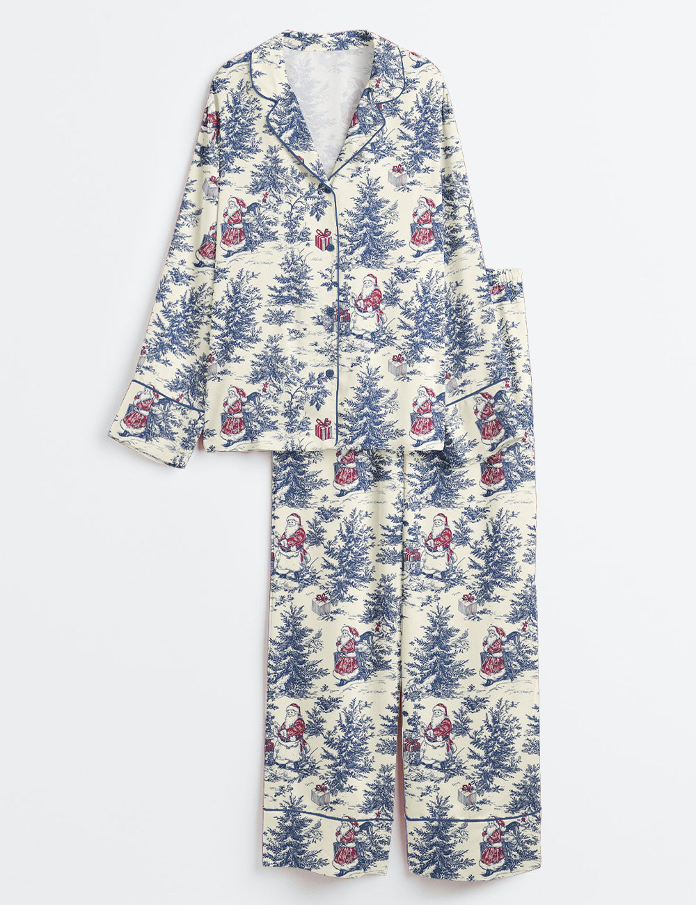 Women’s Vintage Christmas Winter Holiday Snowman Lovers Long Sleeve Satin Pajama Set