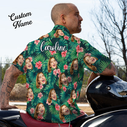 Léine Aghaidh an Chustaim le Bláthanna Dearg Léine Haváís na bhFear Téacs