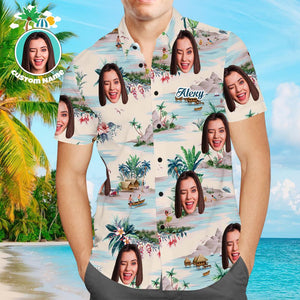 Custom Face Shirt with Text Men's Hawaiian Shirt Sea View