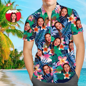 Custom Face Hawaiian Style Couple Outfit Colorful Flowers Long Dress And Shirt Family Matching