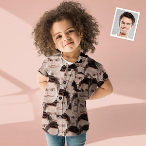 Custom Photo Hawaiian Shirt Couple Outfit Parent-child Wears Personalised Face Hawaiian Shirt Gift Face Mash