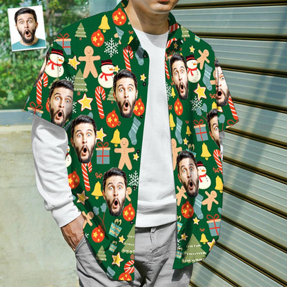 Léine Aghaidh an Chustaim Grianghraf Pearsantaithe Léine Haváís na bhFear Bronntanas Iontas na Nollag - Nollaig Shona