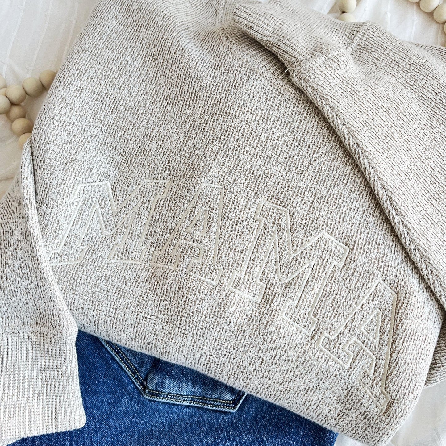 Custom MAMA Cozy Knit Fleece Pullover Crewneck Lane Sweatshirt| Embroidered MAMA Sweatshirt| Pregnancy Announcement |Gift for Mom | LS11EMA1