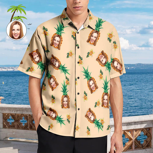 Aghaidh an Chustaim Haváis Stíl Pineapple Patrún Tropical Floral Gúna Fada Agus Shirt Lánúin Outfit