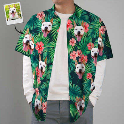 Black Friday Custom Tropical Shirts Custom Dog Face Hawaiian Shirt Leaves & Flowers Shirt for Christmas Gifts