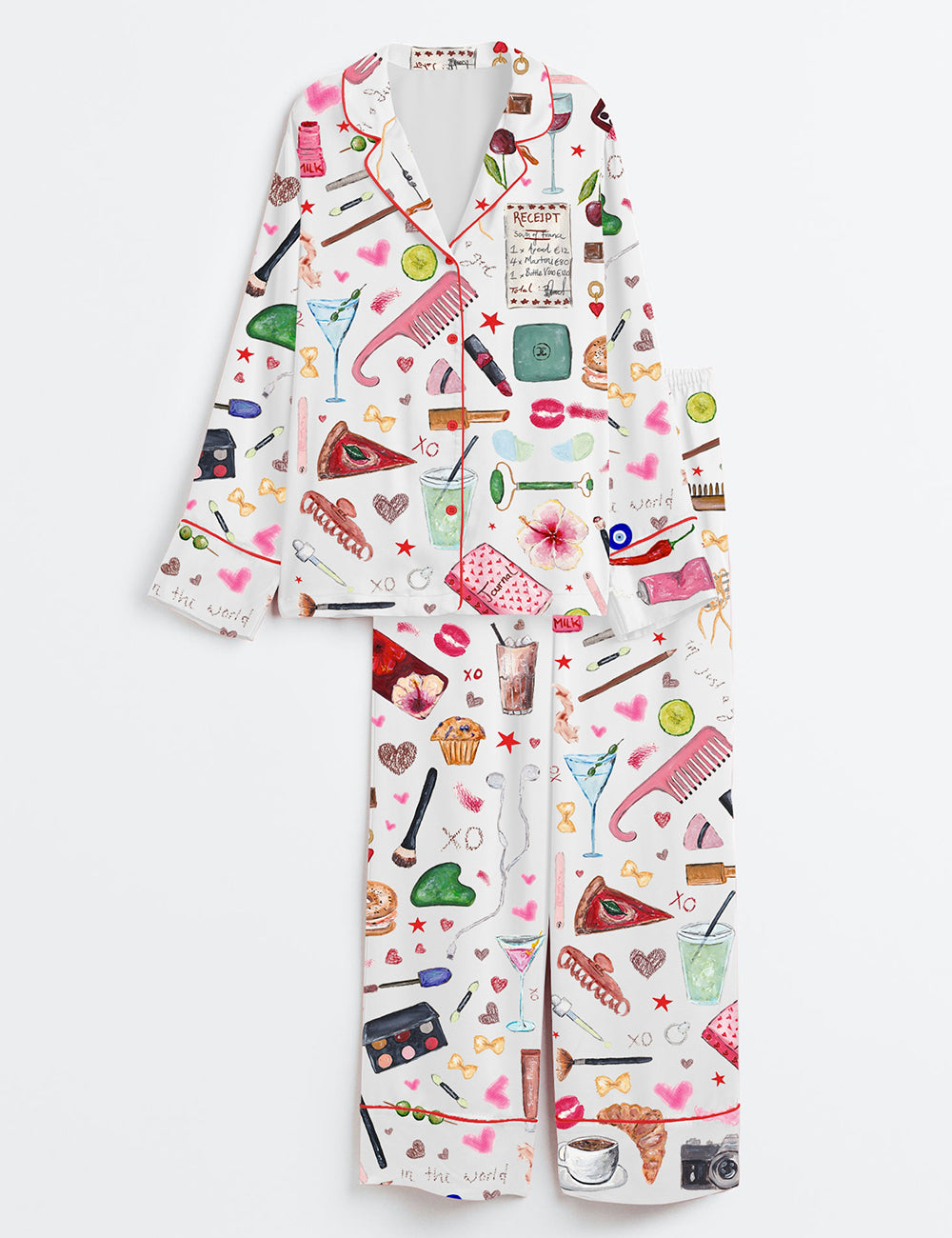 Women’s I'm Just A Girl Like Drinking Aperol Spritz Martini Bottle Vino Long Sleeve Satin Pajama Set