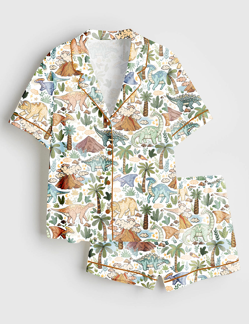 Women's Dinosaurs Short Sleeve Satin Pajama Set