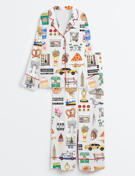 Women’s New York City Travel Journal Long Sleeve Satin Pajama Set