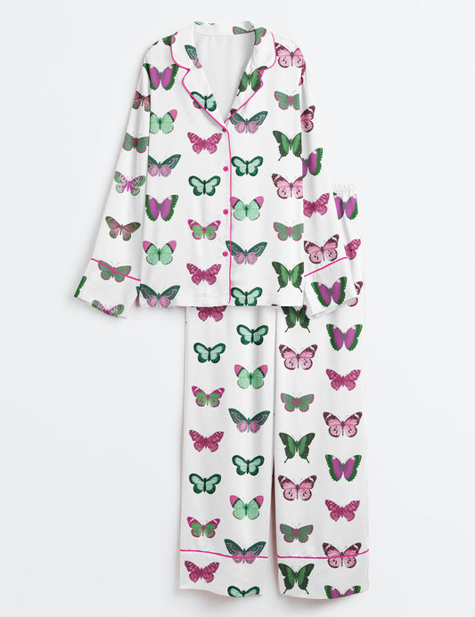 Women's Wicked Butterfly Long Sleeve Satin Pajama Set