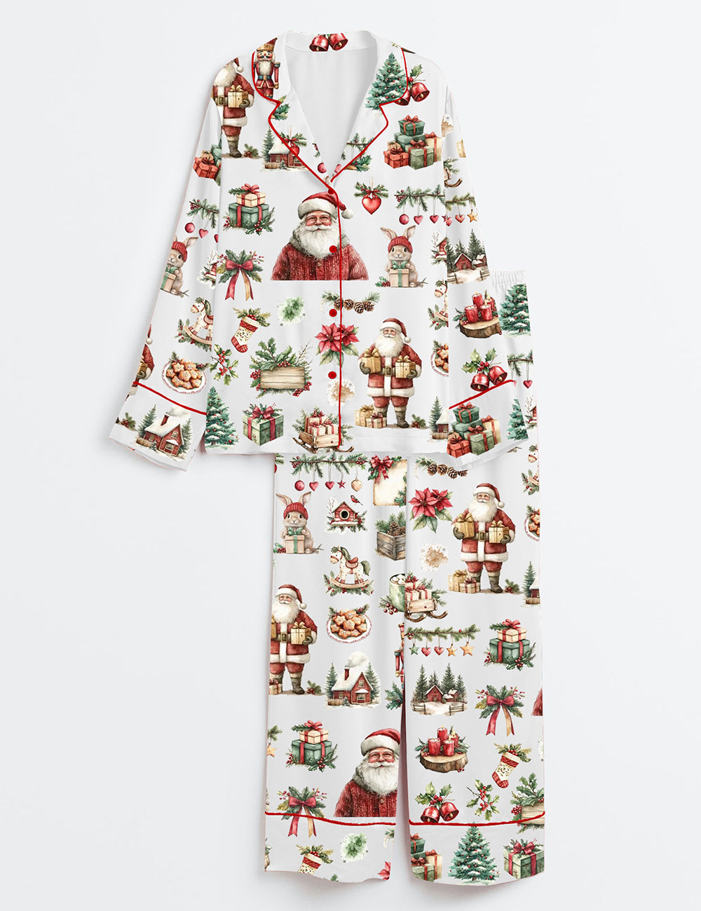 Women's Rustic Red Green Christmas Winter Long Sleeve Satin Pajama Set