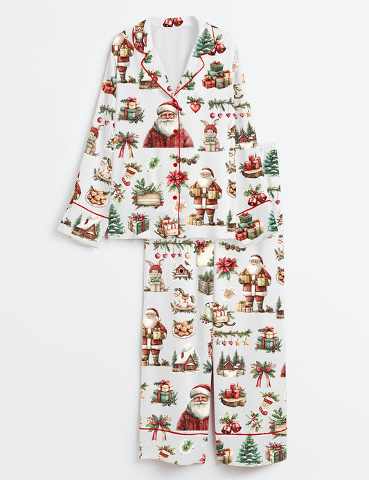 Women's Rustic Red Green Christmas Winter Long Sleeve Satin Pajama Set