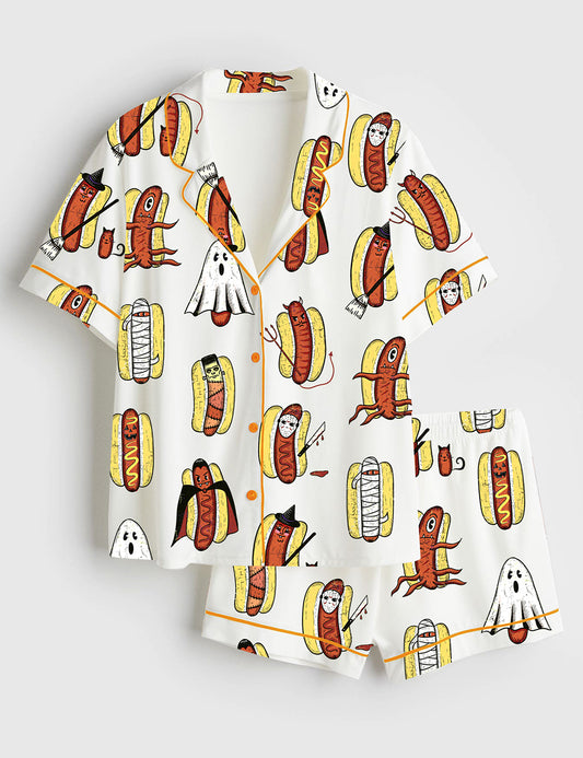 Women’s Halloweiners Summerween Halloween Short Sleeve Satin Pajama Set