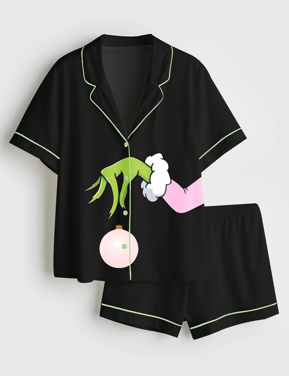 Men's Pink Christmas Grinch Short Sleeve Satin Family Pajama Set