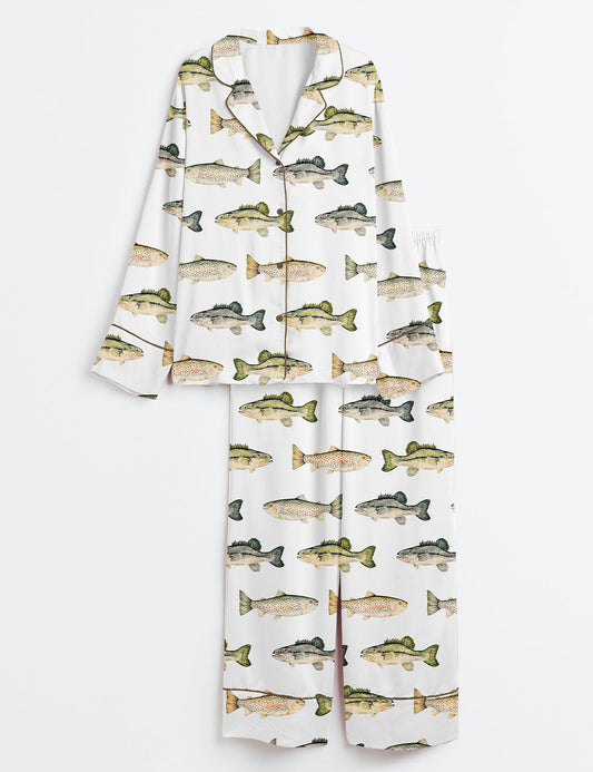 Women's Lake Fishing Long Sleeve Satin Pajama Set