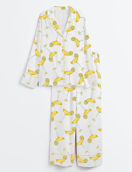 Women’s Lemon Drop Martini Cocktail Long Sleeve Satin Pajama Set