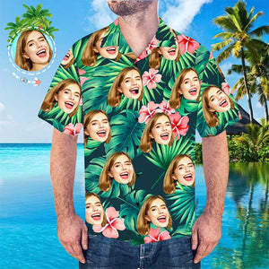 Custom Tropical Shirts Custom Pet Face Hawaiian Shirt Leaves & Flowers Shirt