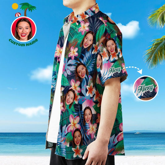 Léine Aghaidh an Chustaim na bhFear Léine Haváís le Téacs Pearsanta Grianghraf Grianghraf Colorful Tshirts Bláthanna