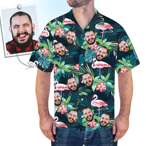 Custom Face Shirt Men's Hawaiian Shirt Flamingo Flower Hip Hop Style