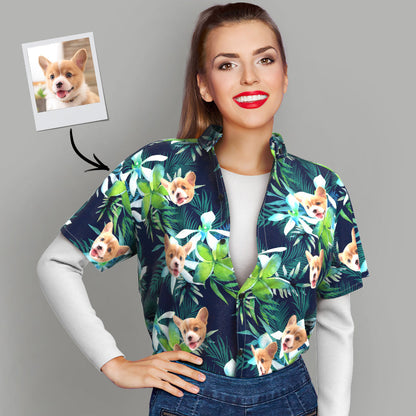 Black Friday Custom Hawaiian Shirt with Face Custom Dog Face Hawaiian Shirt Leaves Tropical Shirts for Christmas