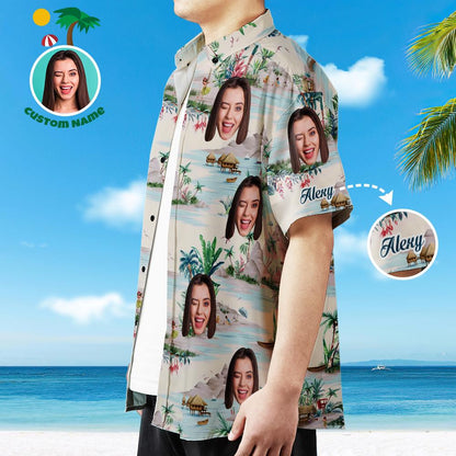 Léine Aghaidh an Chustaim le Radharc Farraige Léine Haváís na bhFear Téacs