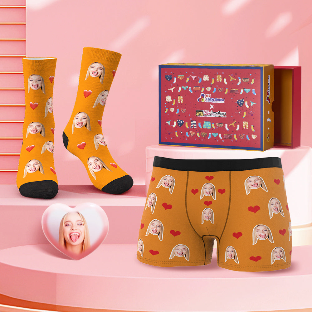 Gearróga agus Stocaí Boxer Aghaidh an Chustaim Red Love Heart Set Comhbhrandála Bronntanais Lá Vailintín