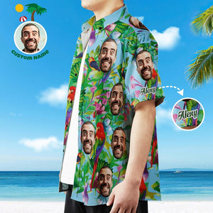 Custom Face Shirt with Text Men's Hawaiian Shirt Colorful Parrot