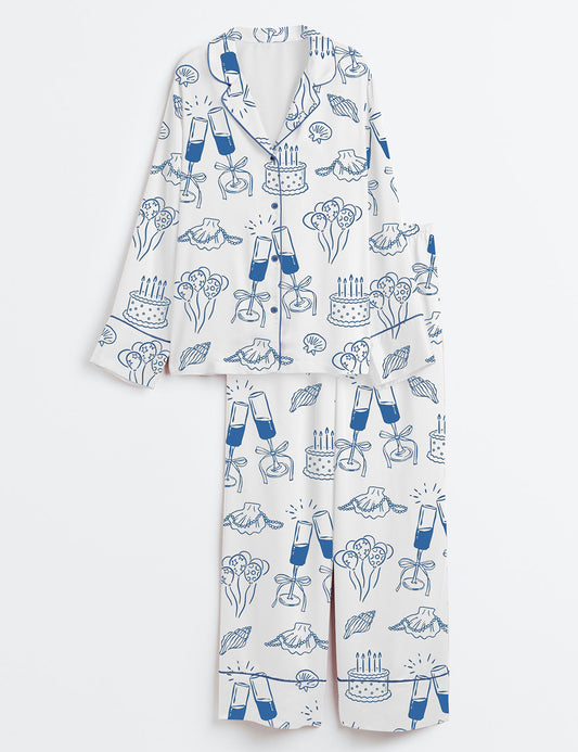 Women’s Beach Coastal Birthday Party Favors Summer Long Sleeve Satin Pajama Set