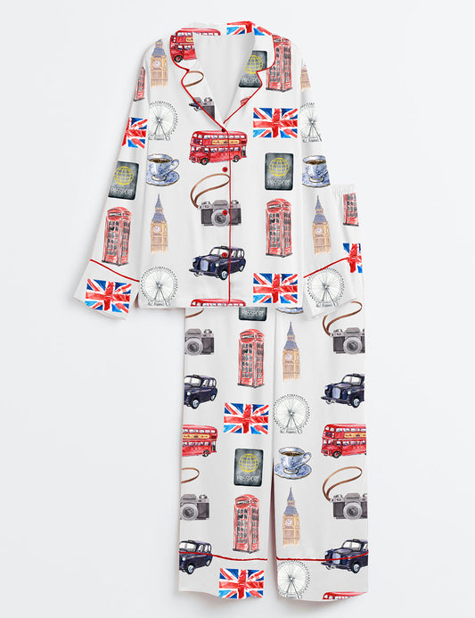 Women’s London Travel Long Sleeve Satin Pajama Set