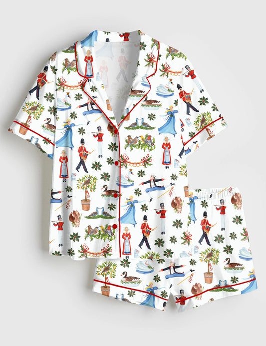 Women’s Twelve Days Of Christmas Short Sleeve Satin Pajama Set