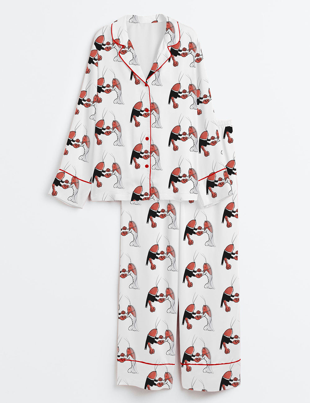 Women’s Lobster Found My Lobster Party Getting Married Engagement Wedding Long Sleeve Satin Pajama Set