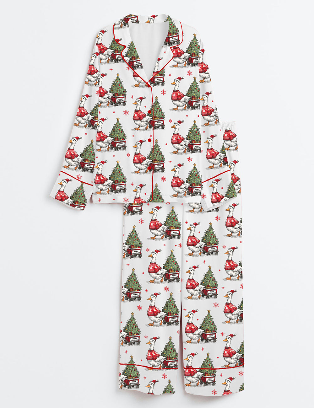 Women’s Oops I Got Another Tree Funny Christmas Goose Long Sleeve Satin Pajama Set
