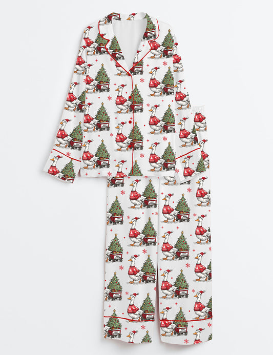 Women’s Oops I Got Another Tree Funny Christmas Goose Long Sleeve Satin Pajama Set