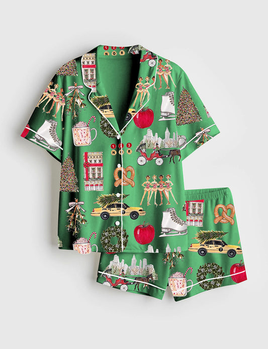 Women's Christmas In New York Satin Family Pajama Set