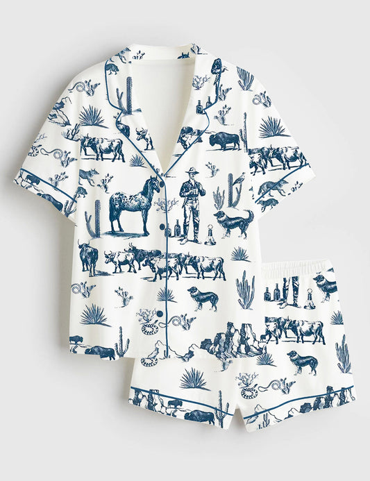 Women's Wild West Adventure Short Sleeve Satin Pajama Set