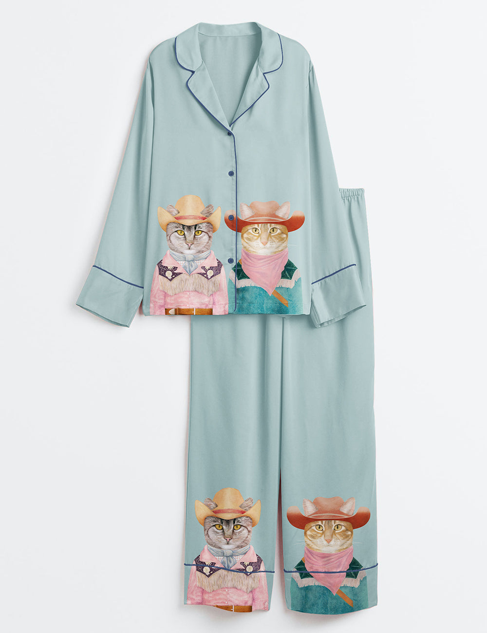 Women’s Rodeo Cats Tabby And Orange Cat Western Long Sleeve Satin Pajama Set