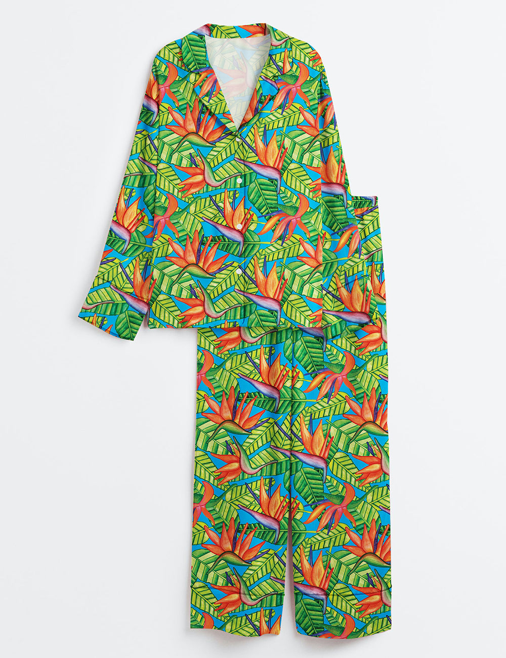 Women’s Bird Of Paradise Plant Strelitzia Long Sleeve Satin Pajama Set
