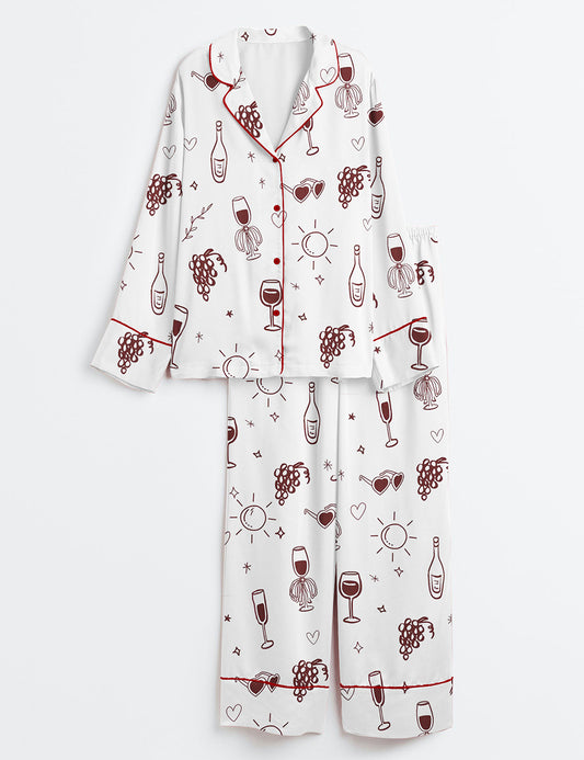 Women’s Vino Before Vows Bachelorette Wine Themed Bach Party Wine And Vows Wedding Party Print Long Sleeve Satin Pajama Set