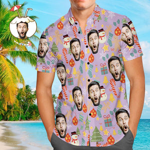 Custom Face Shirt Personalized Photo Men's Hawaiian Shirt Christmas Surprise Gift - Merry Christmas