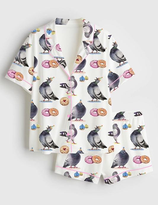 Women’s Pigeons & Biscuits Short Sleeve Satin Pajama Set