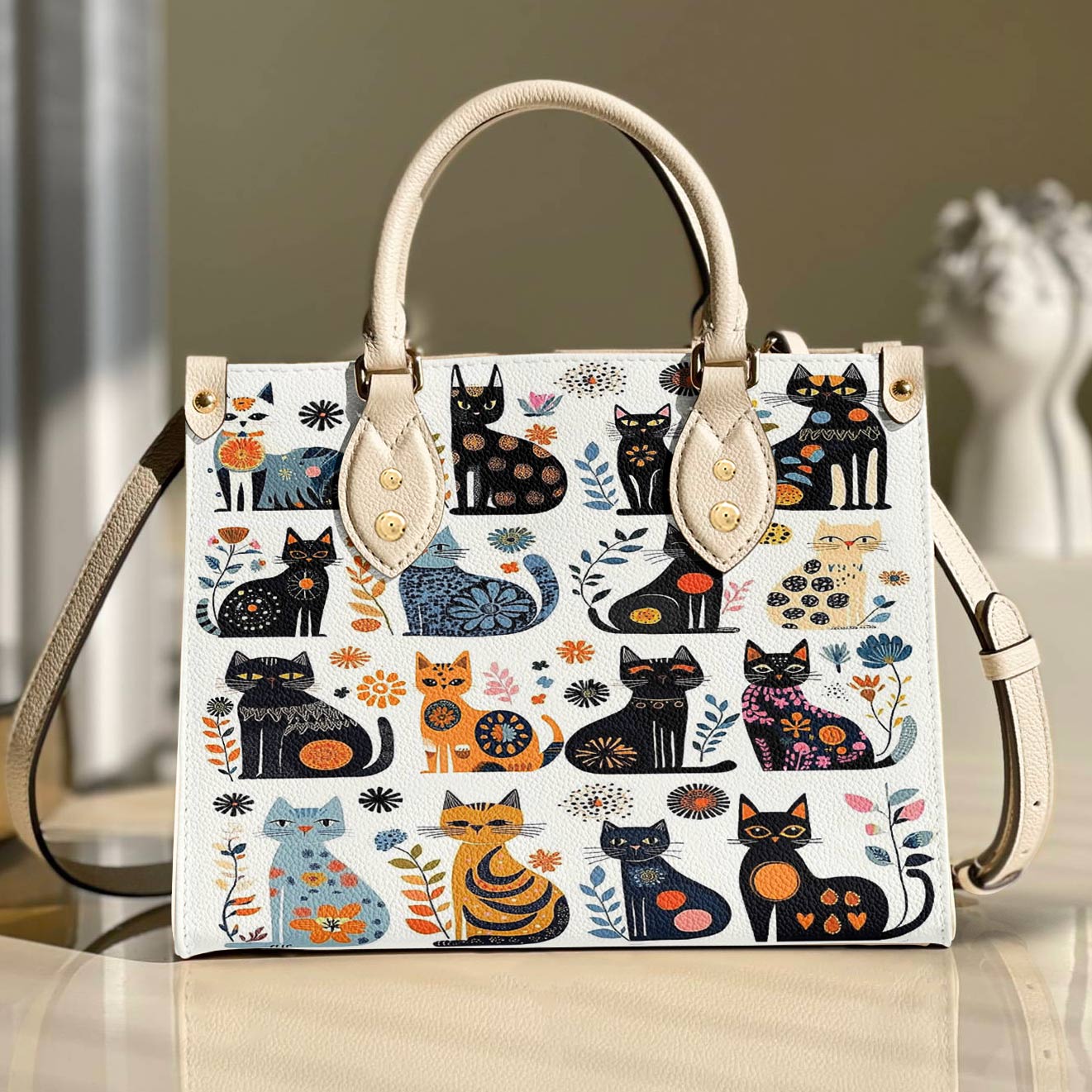 Leather Bag Whimsical Whiskers In Bloom