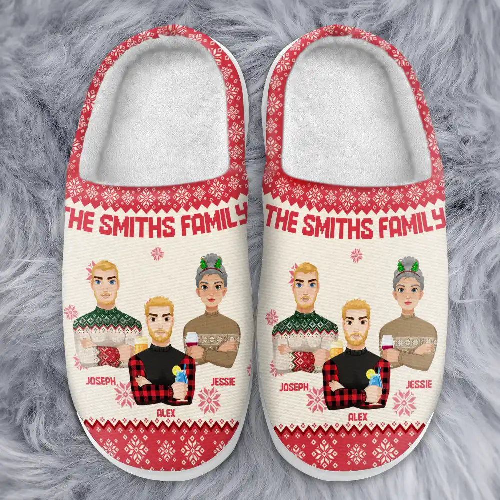 Flat Art Family Grandparents, Parents, Kids, Friends - Personalized Fluffy Slippers
